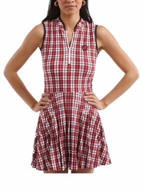 Sleeveless Plaid Tennis Dress in Red and White